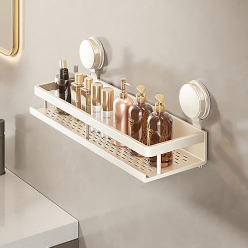 LNGFSH Duschablage Saugnapf Ohne Bohren Duschregal Duschkorb Badezimmer Organizer Badezimmer Regal Badregal Shampoo Halterung Dusche Küche Bathroom (Beige,40cm) von LNGFSH