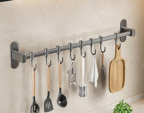 LNGFSH Hängeleiste Edelstahl mit Haken, Hakenleiste Küchenhelfer selbstklebend mit Selbstklebender Kleber, Ohne Bohren, Rostfrei Handtuchhalter (50cm) von LNGFSH