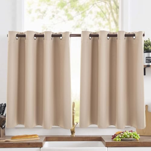 LNGFSH Scheibengardine Blickdicht Vorhänge mit Ösen Dekoschal für Küche Wohnzimmer Schlafzimmer (BxH 132x46cm,Beige) von LNGFSH