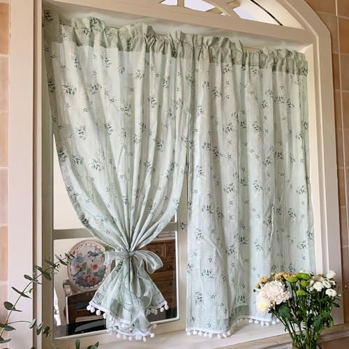 LNGFSH Scheibengardine Leinen Blumenmuster Bistrogardine Vorhang Blickdicht Gardine Gaze Schals Scheibengardinen Fensterschal Halbtransparent Küche Wohnzimmer Landhaus (BxH 140x150 cm) von LNGFSH