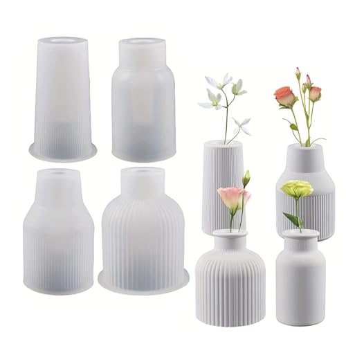 LNGJIN Blumenvase Silikonformen，4 Stück Vase Silikon gießform，DIY Vase Silikonform Blumentopf Gießform，Gießformen Vase Silikonform für Herstellung Vase Stifthalter Dekorative Ornamente von LNGJIN