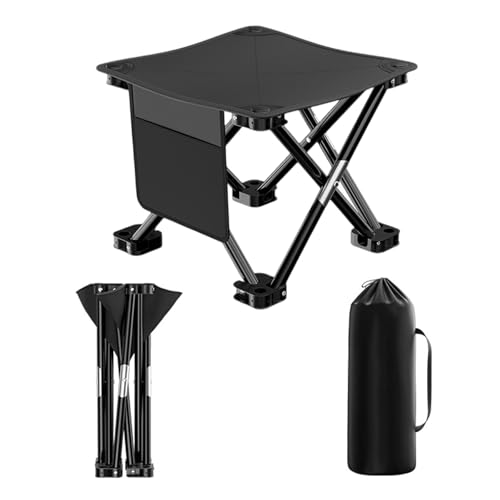 LNGJIN Faltbarer Outdoor Hocker,Tragbarer Stuhl Angelhocker,Belastbar 360 kg,Klein Klappbarer Camping Stuhl,Camping Angel Sitz,mit Tragetasche,Outdoor Klappstuhl für Camping,Angeln,Pickni (schwarz) von LNGJIN