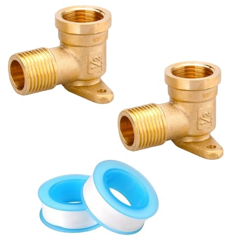 LNGJIN2 Stk MessingBogen, 1/2" Wandscheibe，1/2 Zoll 90 Grad WinkelMessing,MessingFitting,WinkelMessing,Gewinde-Fitting aus Messing,MessingWandscheibe，,Dichtband für Wasserleitungen 12mmx3m von LNGJIN