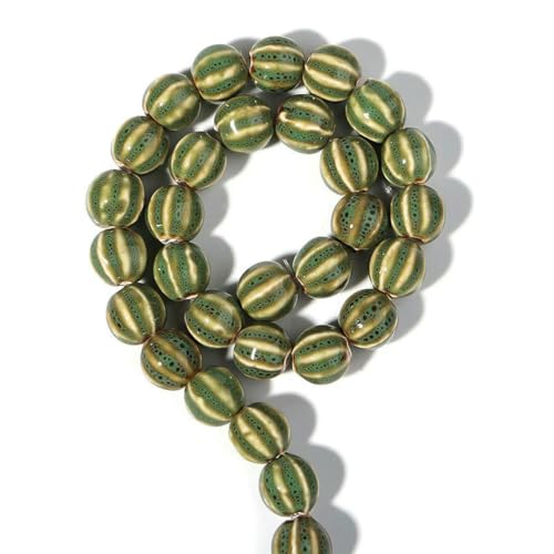1 Strang Keramikperlen in Kürbisform, gestreift, bunte Blumenglasur für die Schmuckherstellung, DIY, lose Abstandsperlen, Zubehör, grün 1 Strang Keramikperlen in Kürbisform, gestreift, bunte Blumenglasur für die Schmuckherstellung, DIY, lose Abstandsperlen, Zubehör, grün von LNHBZ