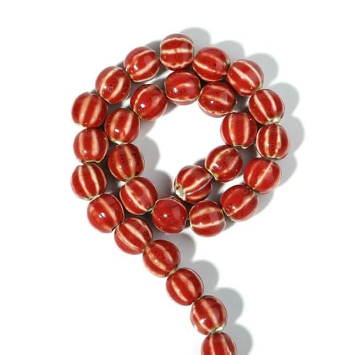 1 Strang Keramikperlen in Kürbisform, gestreift, bunte Blumenglasur für die Schmuckherstellung, DIY, lose Abstandsperlen, Zubehör, rot 1 Strang Keramikperlen in Kürbisform, gestreift, bunte Blumenglasur für die Schmuckherstellung, DIY, lose Abstandsperlen, Zubehör, rot von LNHBZ