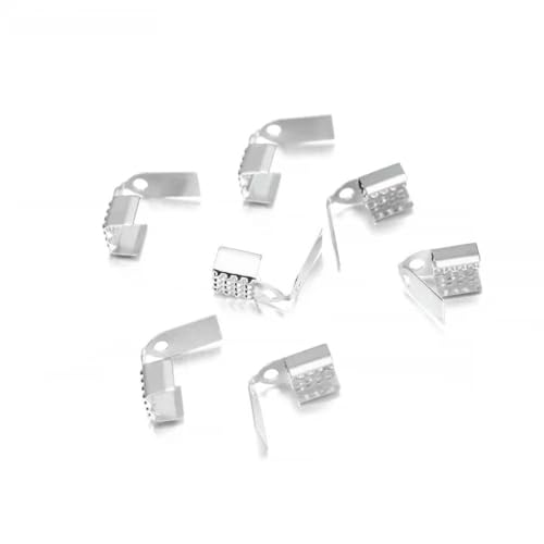 100 Stück 4/5/6 mm Metallseilverschluss Crimp-Faltkordel-Endkappe Lederclip-Anschluss für DIY-Schmuckherstellung, Großhandel, Silber, 6 mm von LNHBZ