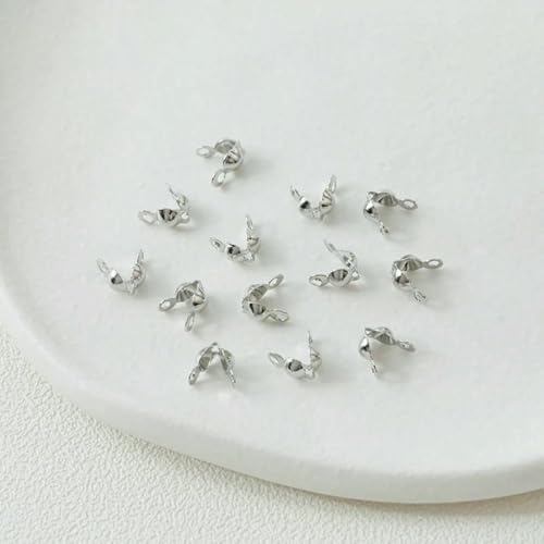 3,0 mm/4,0 mm Kalotten-Crimp-Doppelschalen-Knotenabdeckung, Endkappen, 14 Karat vergoldete Perlenspitzen, Verbinder, Clipverschluss, Schmuckherstellungszubehör, rhodiniert, 4,0 mm, 100 Stück von LNHBZ