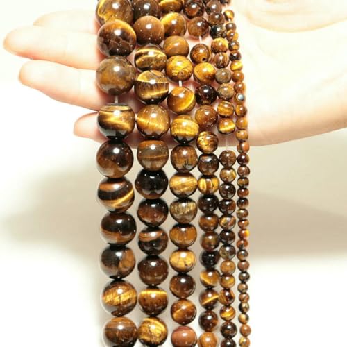 4,0 mm/6 mm/8 mm/10 mm/12 mm/14,0 mm echte natürliche Tigerauge-Steinperlen zur Schmuckherstellung, braune glatte Perlen, Armbänder, Maken Perles-14,0 mm, 30 Stück, 1 Packung von LNHBZ