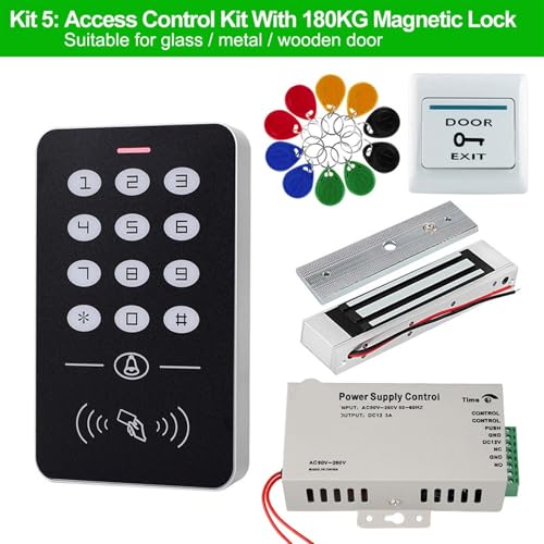 LNHHG Türzugangskontrollsystem-Kit, RFID-Zugangskontrolltastatur, Netzteil, elektrisches Magnetschloss, Riegelöffner, Schlösser, 10 Stück Schlüssel(Kit5) von LNHHG