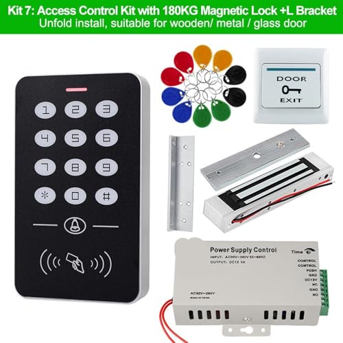 LNHHG Türzugangskontrollsystem-Kit, RFID-Zugangskontrolltastatur, Netzteil, elektrisches Magnetschloss, Riegelöffner, Schlösser, 10 Stück Schlüssel(Kit7) von LNHHG