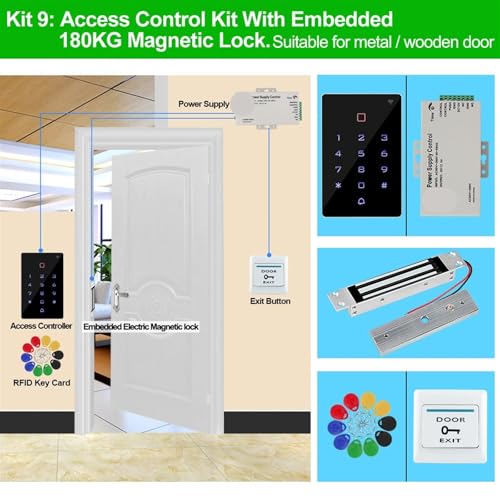 LNHHG Türzugangskontrollsystem-Kit, wasserdichter RFID-Tastatur-Zugangscontroller, 180 kg elektrische Magnetschlösser for Privatanwender(Kit9 (180KG An)) von LNHHG