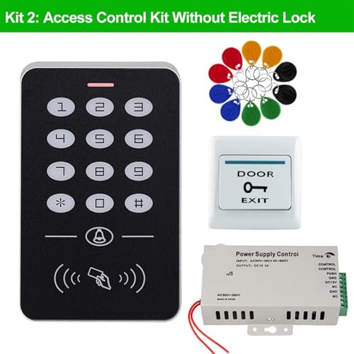 Türzugangskontrollsystem-Kit, RFID-Zugangskontrolltastatur, Netzteil, elektrisches Magnetschloss, Riegelöffner, Schlösser, 10 Stück Schlüssel(Kit Without Lock) von LNHHG