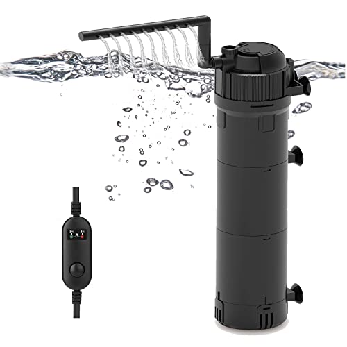 LNIDEAS 5-in-1 Aquarium Innenfilter,Aquarium Filter Pumpe inkl. 10 Watt UVC Lampe mit Timer，Einstellbarer Durchfluss Aquarienfilter mit 800L/H Wasserpumpe für Süß- und Meerwasser Becken (800L/H) von LNIDEAS