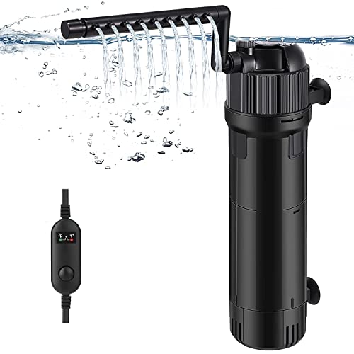 LNIDEAS 5-in-1 Aquarium Innenfilter,Aquarium Filter Pumpe inkl. 8 Watt UVC Lampe mit Timer，Einstellbarer Durchfluss Aquarienfilter mit 650L/H Wasserpumpe für Süß- und Meerwasser Becken (650L/H) von LNIDEAS