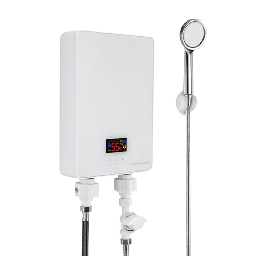 Kleiner elektrischer Durchlauferhitzer 6000W Durchlauferhitzer Digitalanzeige Steuerung per Touchscreen energiesparend für Bad und Küche (weiß) von LNINNERY