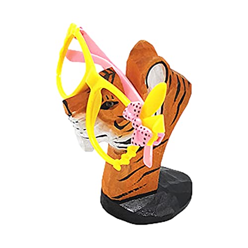 LNJ Brillenhalter Tier - Brillenständer Aus Holz - Lustige Handgeschnitzt Tierform Sonnenbrillenhalter ? Brillenablage - Gläser Display Aufbewahrung Geschenk Für Schreibtisch Home Office Deko (Tiger) von LNJ