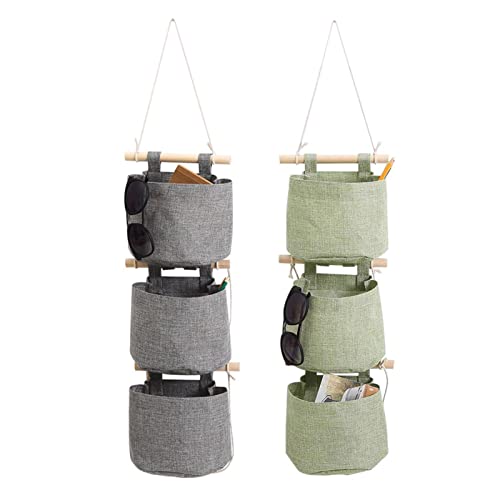 LNJ Hängetasche - Hängeorganizer Tür Wand Organizer - Hängeaufbewahrung Utensilientasche Mit 3 Taschen - Hängende Aufbewahrungstasche Für Eingang Garderobe Badezimmer (Grau+Grün) von LNJ