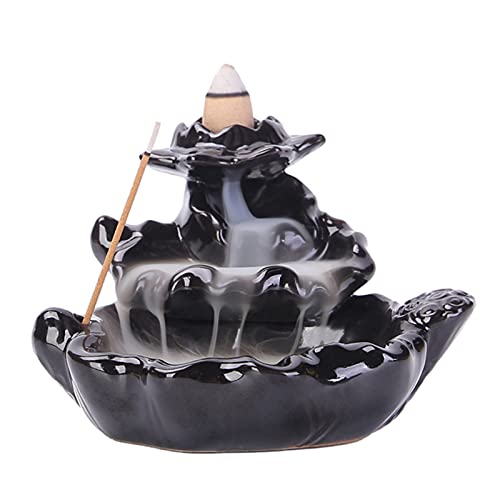 Rückfluss Räuchergefäß Halter Wasserfall - Keramik Räucherstäbchenhalter - Handgemachte Rauch Räuchergefäß Räucherkegel - Aromatherapie Ornament Für Familie Büro Schlafzimmer (Lotusteich Mondlicht) von LNJ