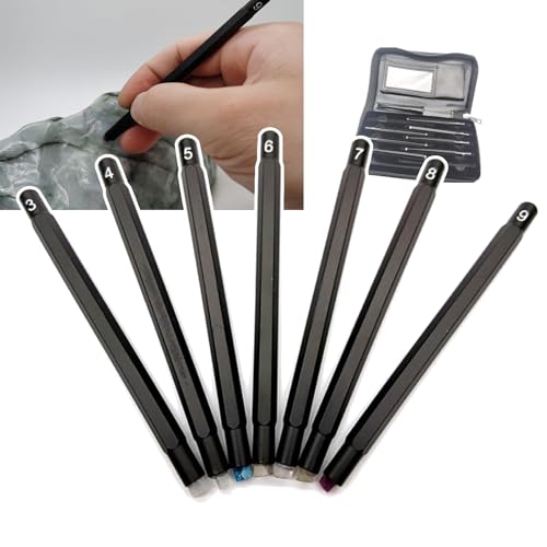 Mohs Härte-Test-Kit (4/5/6 Stück), 3-9 Kratztester Härteprüfstift (99 * 6 mm), mit Aufbewahrungsbox/Leicht zu tragen, einfach zu bedienen, zum Testen von Mineraljadeglas, 3-8 von LNNLUU