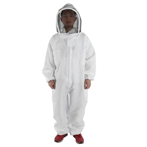 Imkeranzug Imker Anzug Sicherheit Schutz Jacke Mit Hut for Anti Bienen Angeln Atmungsaktive Schleier Bienenzucht Werkzeuge Bienen-Proof Kleidung(WHITE,L) von LNNXSZ