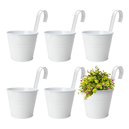 LNQ LUNIQI 6 Stück Metall Hängender Blumentopf weiß Pflanzentöpfe Hängende Blumeneimer Pflanztop mit Haken für Haus Garten Blumenladen, 12,7 x 21 cm von LNQ LUNIQI