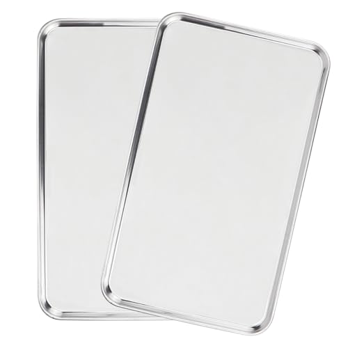 LNQ LUNIQI Edelstahl Backblech Klein, 2 Stück Rechteckig Backofenblech Silber, Ofenblech Backofen Metall Brotform für Kuchen Backen Kochen, 26,5 x 15,5 cm LNQ LUNIQI Edelstahl Backblech Klein, 2 Stück Rechteckig Backofenblech Silber, Ofenblech Backofen Metall Brotform für Kuchen Backen Kochen, 26,5 x 15,5 cm von LNQ LUNIQI