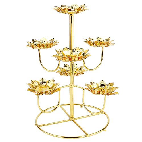 LNQ LUNIQI Ghee Lampe Golden Lotus Ghee Lampenhalter Butter Lampenhalter Tibetische Messing Öllampe Lotus Kerzenständer für Tempel Zuhause Tisch Deko von LNQ LUNIQI