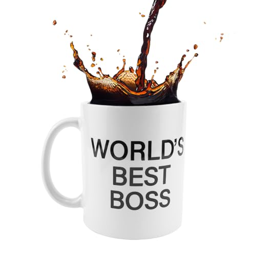 LNQ LUNIQI 1 Stück Kaffeebecher Keramik 300ml, Groß Tasse Personalisiert mit Spruch Worlds Best Boss für Büro Geschenk, Weiß von LNQ LUNIQI