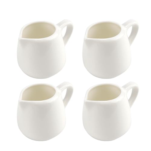 LNQ LUNIQI Mini Milchkännchen Keramik mit Griff, 4 Stück Klein Porzellan Milchkanne Weiß, 50ml Klein Kaffee Porzellan Milchkännchen Set, Mini Sahnekännchen Keramik für Hause Bar Café von LNQ LUNIQI