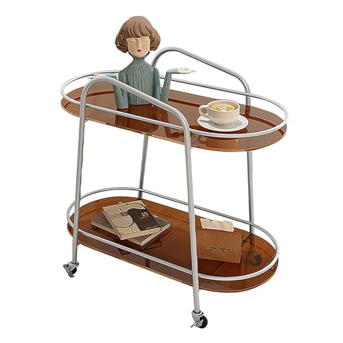 LNQKJXIIA 2-stufiger Sofa-Beistelltisch, Kleiner Trolley, Regal aus gehärtetem Glas, beweglicher Beistelltisch mit Essensaufbewahrung for Wohnzimmer und Schlafzimmer(Silver) von LNQKJXIIA