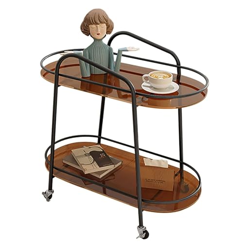 LNQKJXIIA 2-stufiger Sofa-Beistelltisch, Kleiner Trolley, Regal aus gehärtetem Glas, beweglicher Beistelltisch mit Essensaufbewahrung for Wohnzimmer und Schlafzimmer(Svart) von LNQKJXIIA