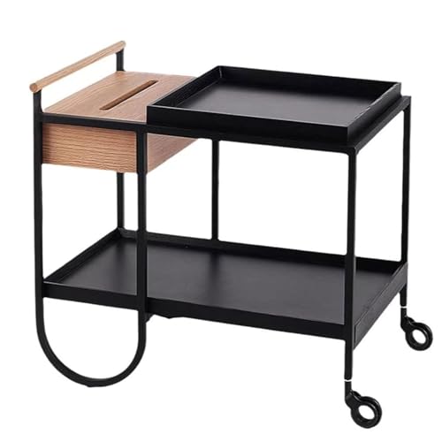 LNQKJXIIA 2-stufiger beweglicher Couchtisch mit Rollen, Speisewagen- und Snack-Beistelltisch mit Aufbewahrungsmöglichkeit for Mahlzeiten im Wohnzimmer von LNQKJXIIA