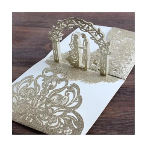 LNQKJXIIA 20 Stück 3D-Hochzeitseinladungskarten, lasergeschnittene Hochzeitseinladungen, Brautparty-Karten, personalisierte Einladungen Einladungen(Gold) von LNQKJXIIA