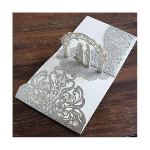 LNQKJXIIA 20 Stück 3D-Hochzeitseinladungskarten, lasergeschnittene Hochzeitseinladungen, Brautparty-Karten, personalisierte Einladungen Einladungen(Silver) von LNQKJXIIA