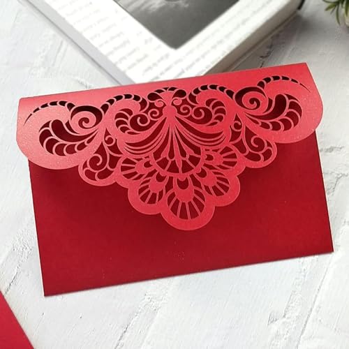 LNQKJXIIA 20 Stück Laser Cut Hollow Carving Grußkarten, 4,9 7 Zoll Hochzeitseinladungen for Hochzeitsfeier Brautparty Verlobung Einladungen(Rosso) von LNQKJXIIA