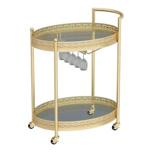 LNQKJXIIA 3-Tier/2-Tier Movable Coffee Table Trolley, Bar Cart with Wheels Glass Meal Storage & Snack Sofa Side Shelf(2-Tier) von LNQKJXIIA
