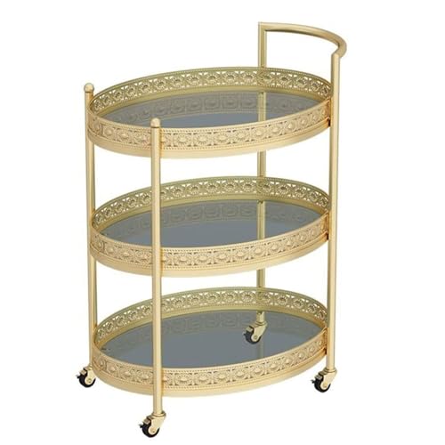 LNQKJXIIA 3-Tier/2-Tier Movable Coffee Table Trolley, Bar Cart with Wheels Glass Meal Storage & Snack Sofa Side Shelf(3-Tier) von LNQKJXIIA