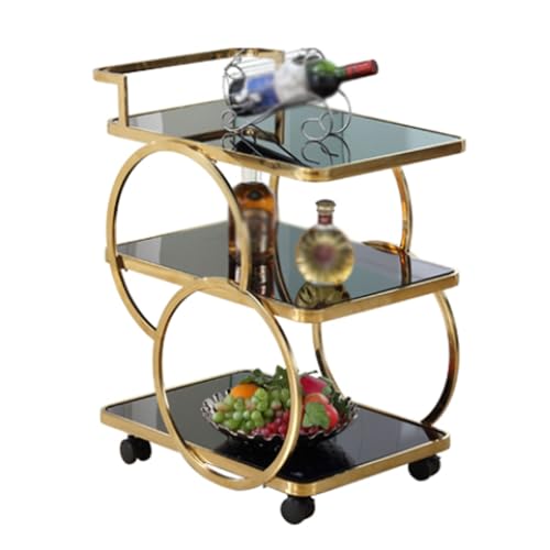 LNQKJXIIA 3-stufiger, beweglicher Weinwagen, Schreibtischregal aus gehärtetem Glas mit Essensaufbewahrung und Beistelltisch for das Essen zu Hause von LNQKJXIIA