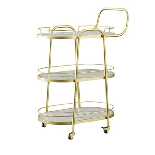 LNQKJXIIA 3-stufiger Speisewagen aus Metall, Barwagen for zu Hause, beweglicher Couchtisch mit Essensaufbewahrung und Lieferwagen for Hotelrestaurants(Gold 1) von LNQKJXIIA