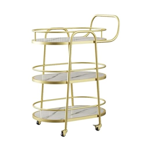 LNQKJXIIA 3-stufiger Speisewagen aus Metall, Barwagen for zu Hause, beweglicher Couchtisch mit Essensaufbewahrung und Lieferwagen for Hotelrestaurants(Gold2) von LNQKJXIIA
