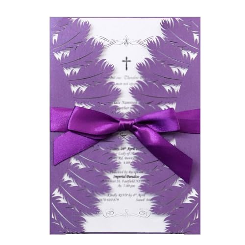 LNQKJXIIA 50 Sets Kreative Federeinladung Hohl, Lasergeschnittene Hochzeitseinladung, Einladungskarten for Hochzeitsfeier Brautparty Verlobung Geburtstag Einladungen(Purple) von LNQKJXIIA