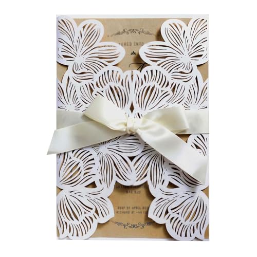 LNQKJXIIA 50 Sets individuelle Hochzeitseinladungen, lasergeschnittene Hochzeitseinladungen mit Umschlägen, Einladungskarten for Hochzeitsfeiern, Brautpartys, Verlobungen Einladungen(A) von LNQKJXIIA