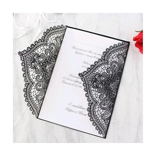 LNQKJXIIA 50 Sets lasergeschnittene Hochzeitseinladungen, elegante Hochzeitseinladungskarten, schwarze Spitzen-Einladungskarten mit Innenpapier und Umschlägen Einladungen von LNQKJXIIA