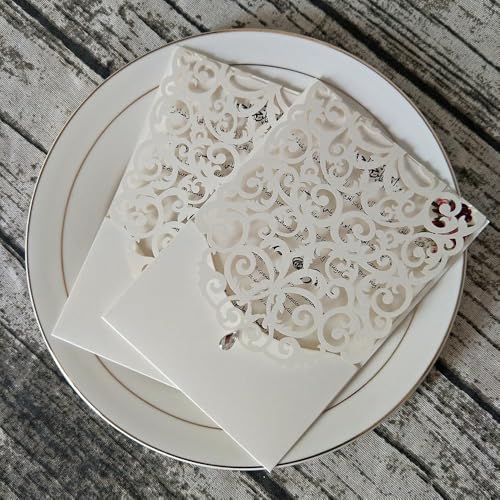LNQKJXIIA 50 Sets lasergeschnittene hohle Hochzeitseinladungen, personalisierte Hochzeitseinladungskarten, leere Innenseiten for Hochzeitsfeier, Jahrestag, Hochzeit Einladungen(Ivory) von LNQKJXIIA