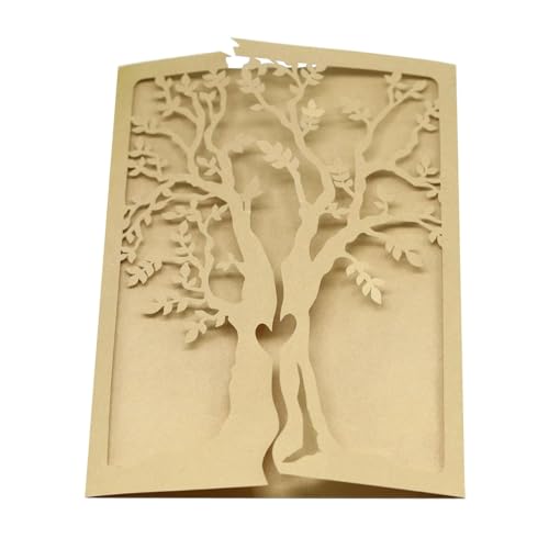 LNQKJXIIA 50 Stück lasergeschnittene hohle Grußkarten, Hochzeitseinladungen mit Herzbaummotiv, individuelle Hochzeitseinladungen können auf der Innenseite gedruckt werden Einladungen(Gold) von LNQKJXIIA