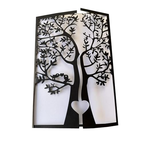 LNQKJXIIA 50 Stück lasergeschnittene hohle Grußkarten, Hochzeitseinladungen mit Herzbaummotiv, individuelle Hochzeitseinladungen können auf der Innenseite gedruckt werden Einladungen(Svart) von LNQKJXIIA