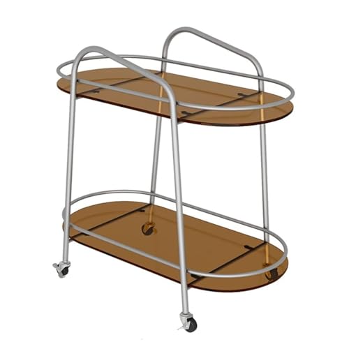 LNQKJXIIA Kleiner Couchtisch, beweglicher Beistelltisch, Speisewagen mit Zwei Ebenen und Rädern, mit Regal aus gehärtetem Glas und Essensaufbewahrung(Silver) von LNQKJXIIA