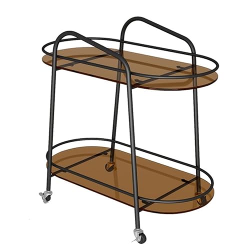 LNQKJXIIA Kleiner Couchtisch, beweglicher Beistelltisch, Speisewagen mit Zwei Ebenen und Rädern, mit Regal aus gehärtetem Glas und Essensaufbewahrung(Svart) von LNQKJXIIA