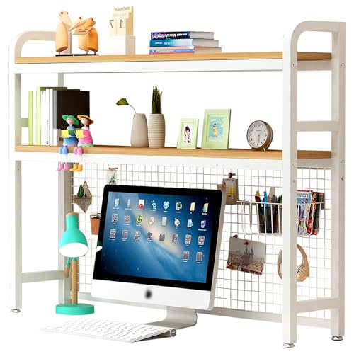 LNRLZYLS Doppeltes Schreibtischregal, Metall-Computer-Schreibtisch-Organizer mit Gitterplatte, H-Form, verstellbare Ebenenhöhe, Regal für Büro, Zuhause und Schlafsaal, Weiß von LNRLZYLS