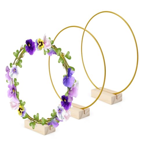LNSYSNS 3er-Set Metallringe zum Basteln mit Holzständer (20 cm) - Dekoring mit Fuß, Metallring für Trockenblumenkränze, DIY-Deko & Wandschmuck von LNSYSNS